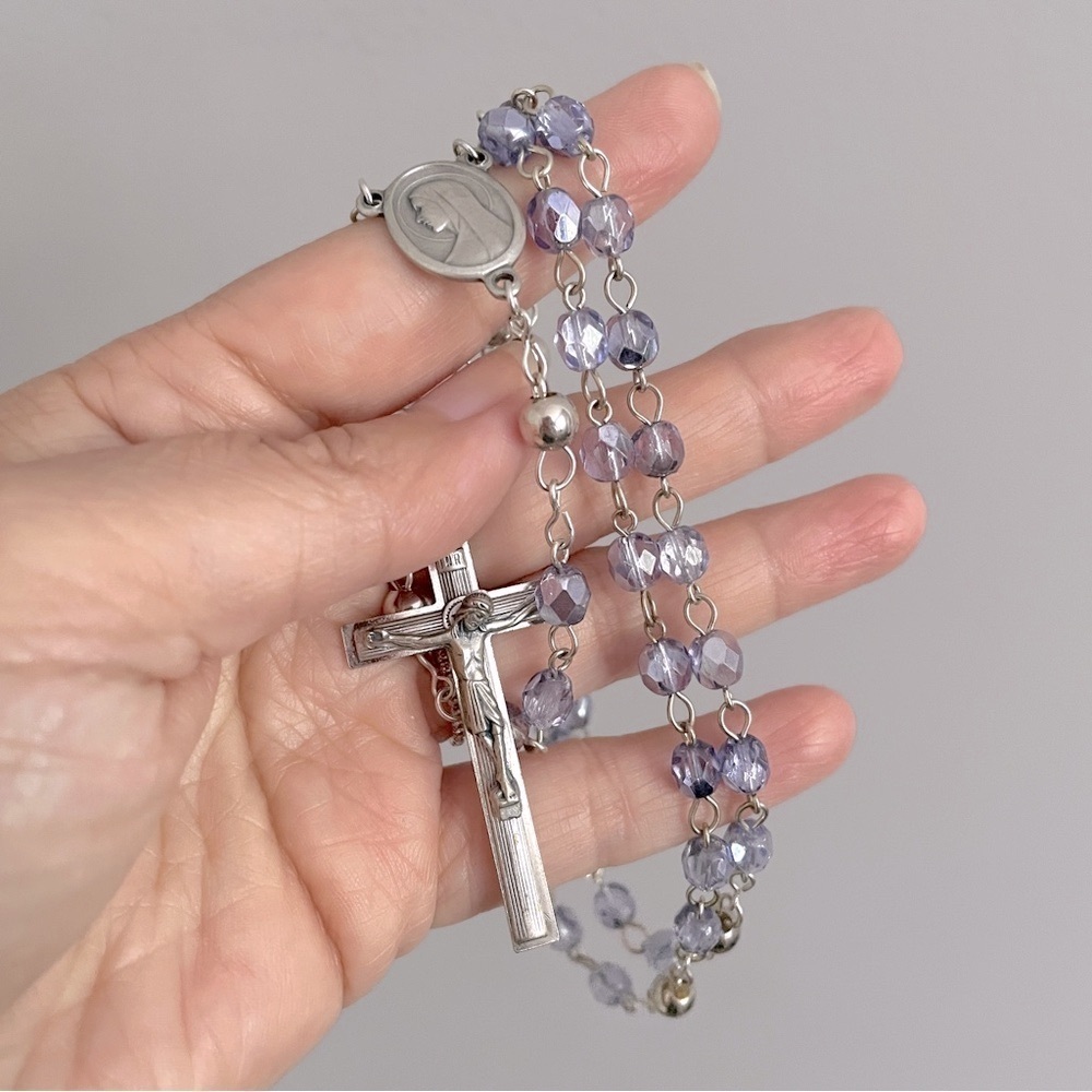 Light Blue Rosary Necklace w/Glass Beads - made in Italy 🇮🇹